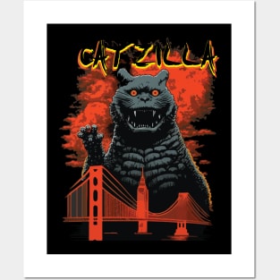 Catzilla Funny Cat Posters and Art